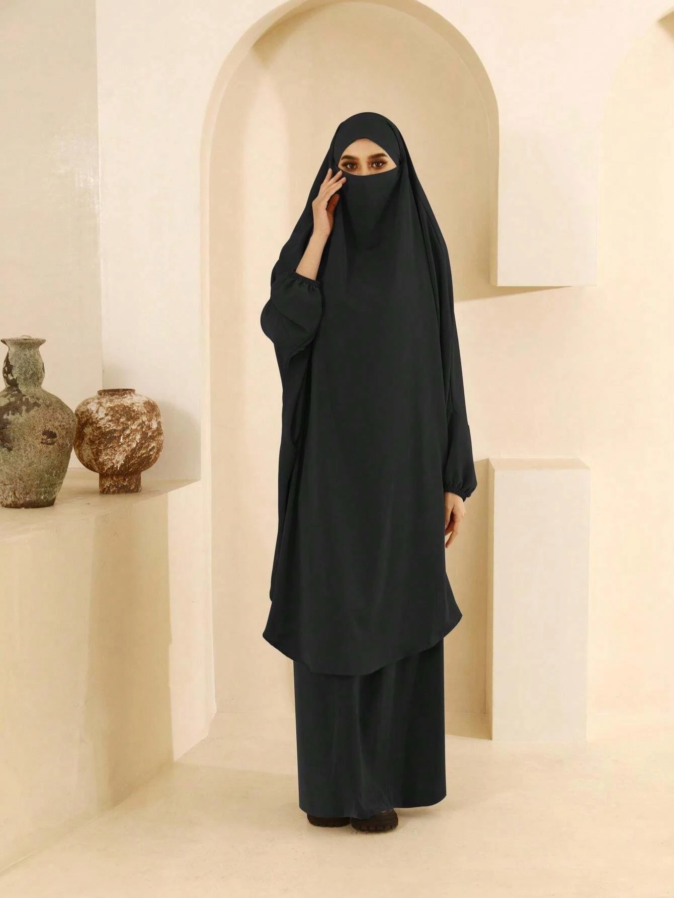 Conjunto de 2 piezas de Ramadán Jilbab para mujer musulmana, vestido Hijab, ropa de oración, larga Khimar Abaya, bata árabe, conjuntos de Abayas,