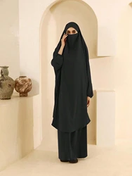 Ramadan Jilbab 2-częściowy zestaw damski muzułmański hidżab strój modlitewny Abaya długa Khimar arabska suknia Abayas zestawy islamskiej szaty