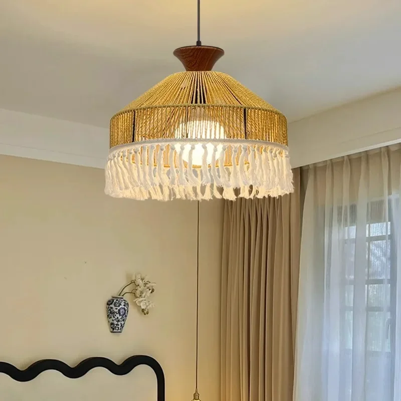 

Retro B & B Hemp rope Bohemian rope weaving tassel creative dining room living room tea room Japanese bedroom lamp