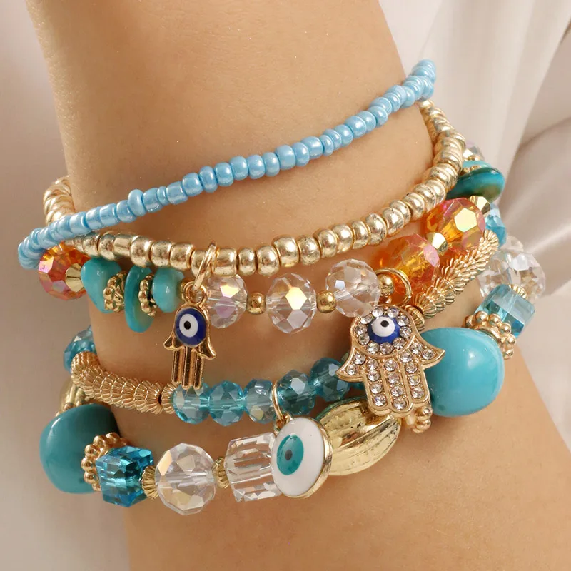 Fashion Ethnic Bohemia Handmade Multilayer Glasses Beads Bracelets Sets For Women Bijoux Charming Bracelet Set Jewelry