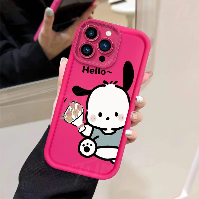 Sanrio Pochacco Flower Phone Case for Samsung Galaxy S24 Ultra S23 FE S22 S21 Plus FE A54 A34 A14 A73 A53 A33 5G Silicone Capa