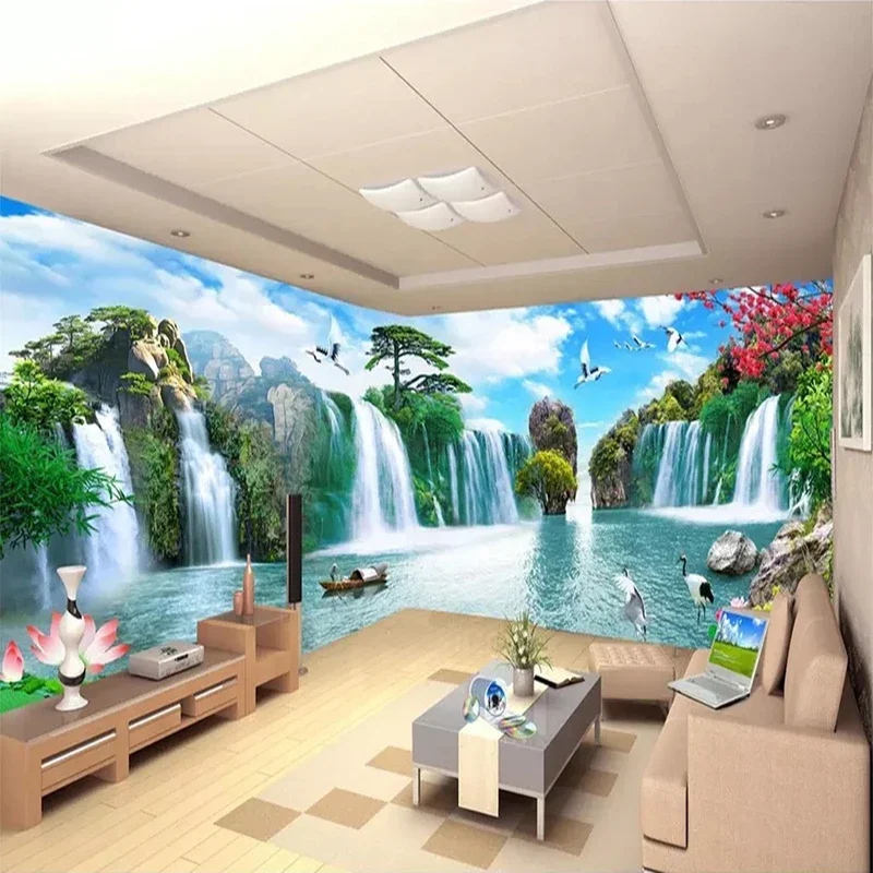 Chinese Style Mountain Water Landscape Large Murals Waterfall Custom 3D Photo Wallpaper For Living Room TV Background Wall Mural