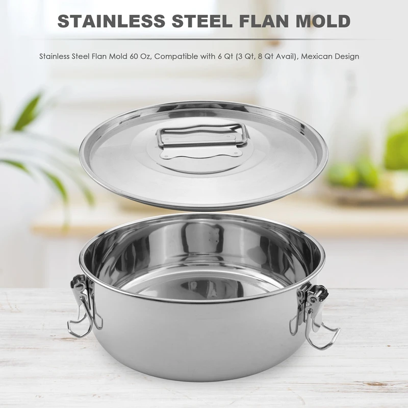 Stainless Steel Flan Mold 60 Oz, Compatible With 6 Qt (3 Qt, 8 Qt Avail), Mexican Design