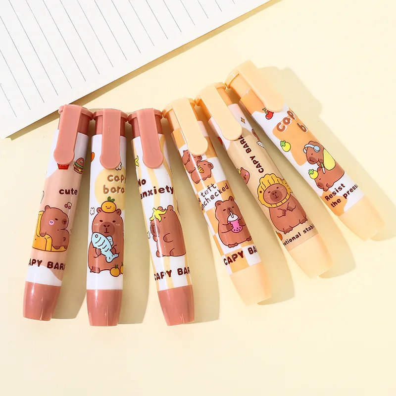 12 Pcs Creative Cute Capybara Press Eraser High Value Girl Heart Correction Wipe Less Crumbs Clean Student Stationery