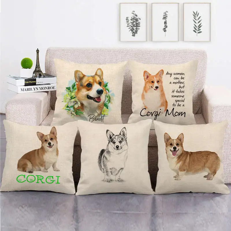 

Cute Puppy Dog Pillowcase Corgi Dog Pillow Case Home Decor Bed Sofa Living Room Decoration Pillow Cover Interior for Home Decor