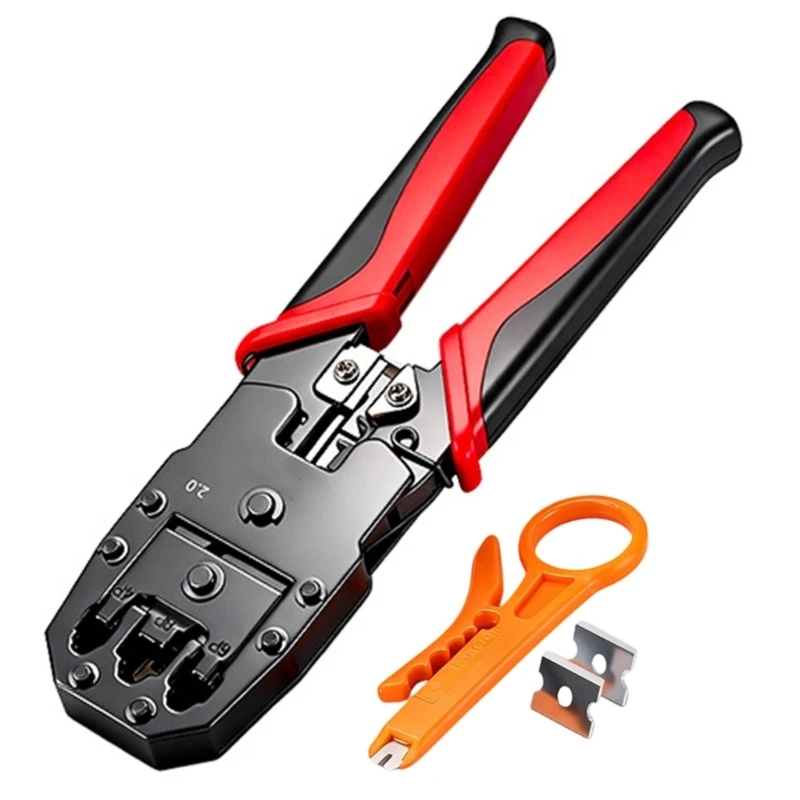 E7CD Wire Stripper And Crimper For Cat6a Cat6 Cat5 8P6P Modular Connector With Clear Scale Marks And Strong Frame
