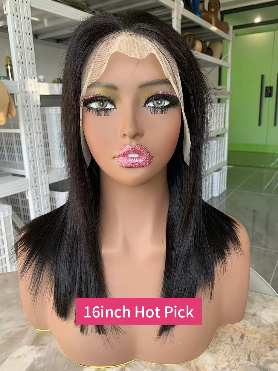 

16-дюймовый необработанный вьетнамский боб, фронтальный парик шнурка, человеческие волосы, 250% кружевной фронт, предварительно выщипанные отбеленные узлы, человеческие волосы, прямые парики