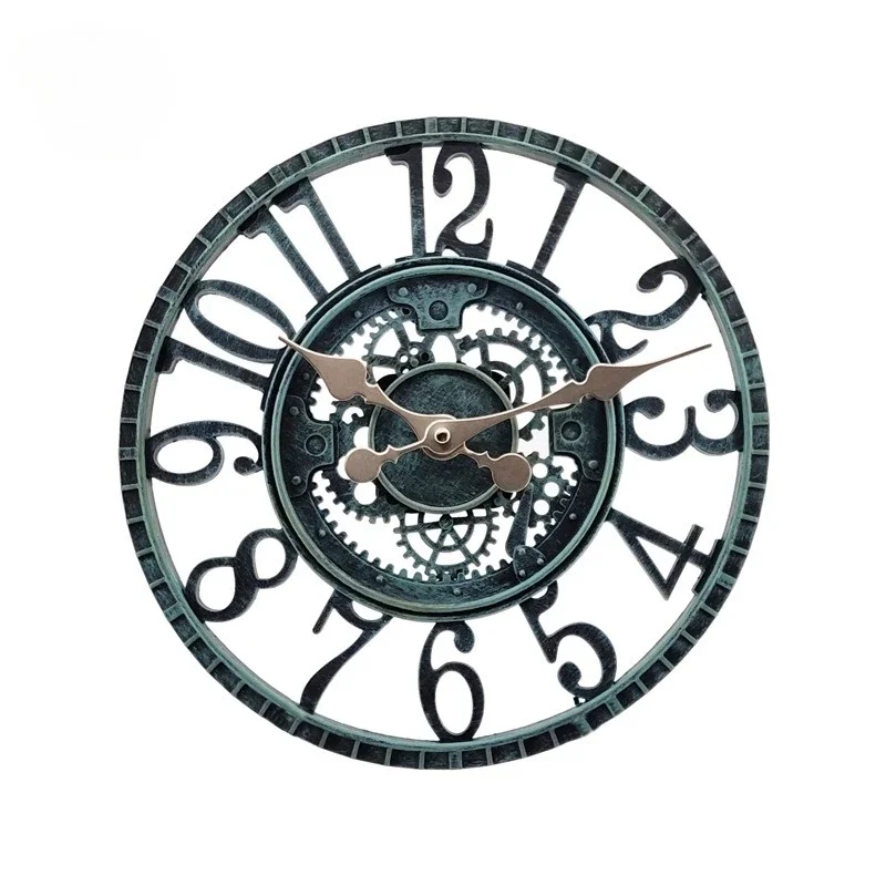 Outdoor Waterproof Garden Retro Wall Clock Home Living Room Decoration Nordic Resin Wall Clock Courtyard Waterproof Wall Clock