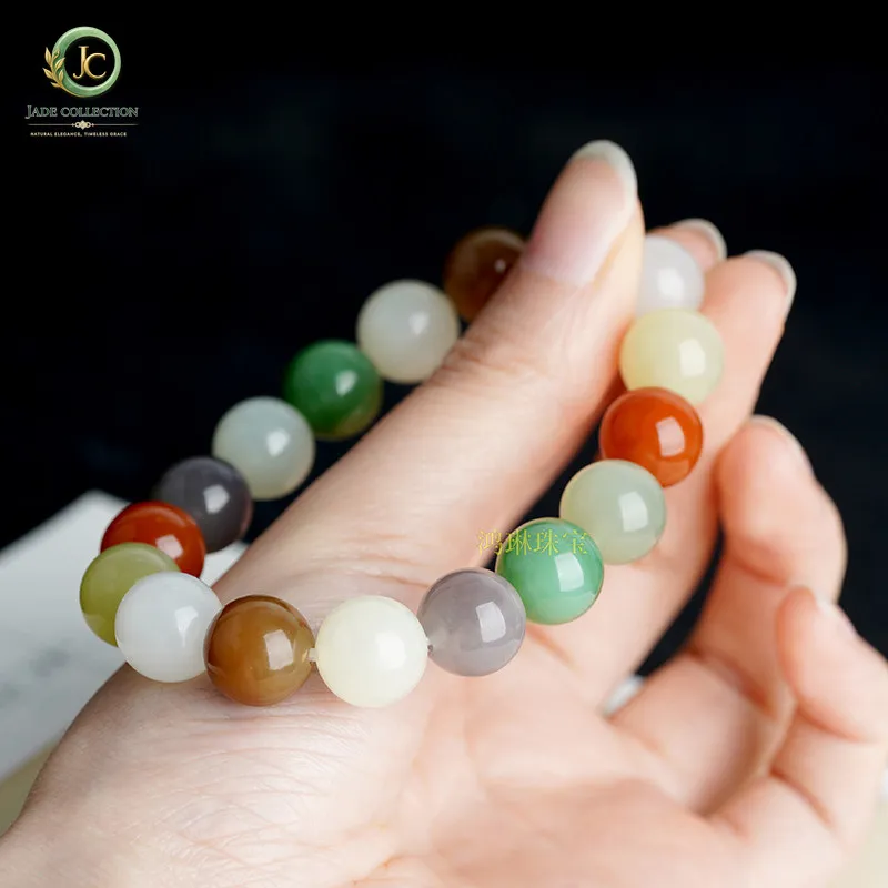Genuine old material Hetian jade Duobao bracelet women's round bead natural jade high-end jade bracelet jasper emperor purple