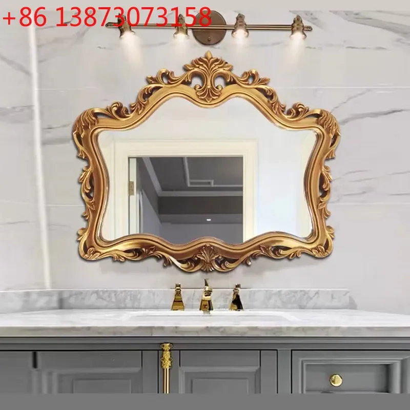 

European-style carved bathroom retro bathroom sub smart anti-fog glass mirror with light
