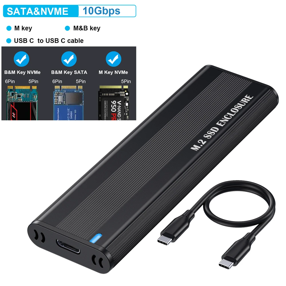 10Gbps M2 SSD Case NVME SATA Dual Protocol M.2 to USB Type C 3.1 SSD Adapter for NVME PCIE NGFF SATA SSD Disk Box M.2 SSD Case