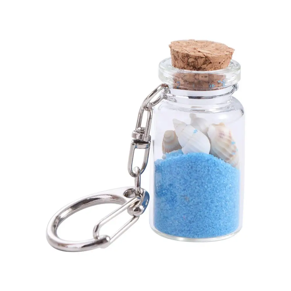 Sea Sand Drifting Bottle Keyring Conch Shell Drifting Bottle Keychain Wishing Bottle DIY Beach Style Keychain Fun Decorative