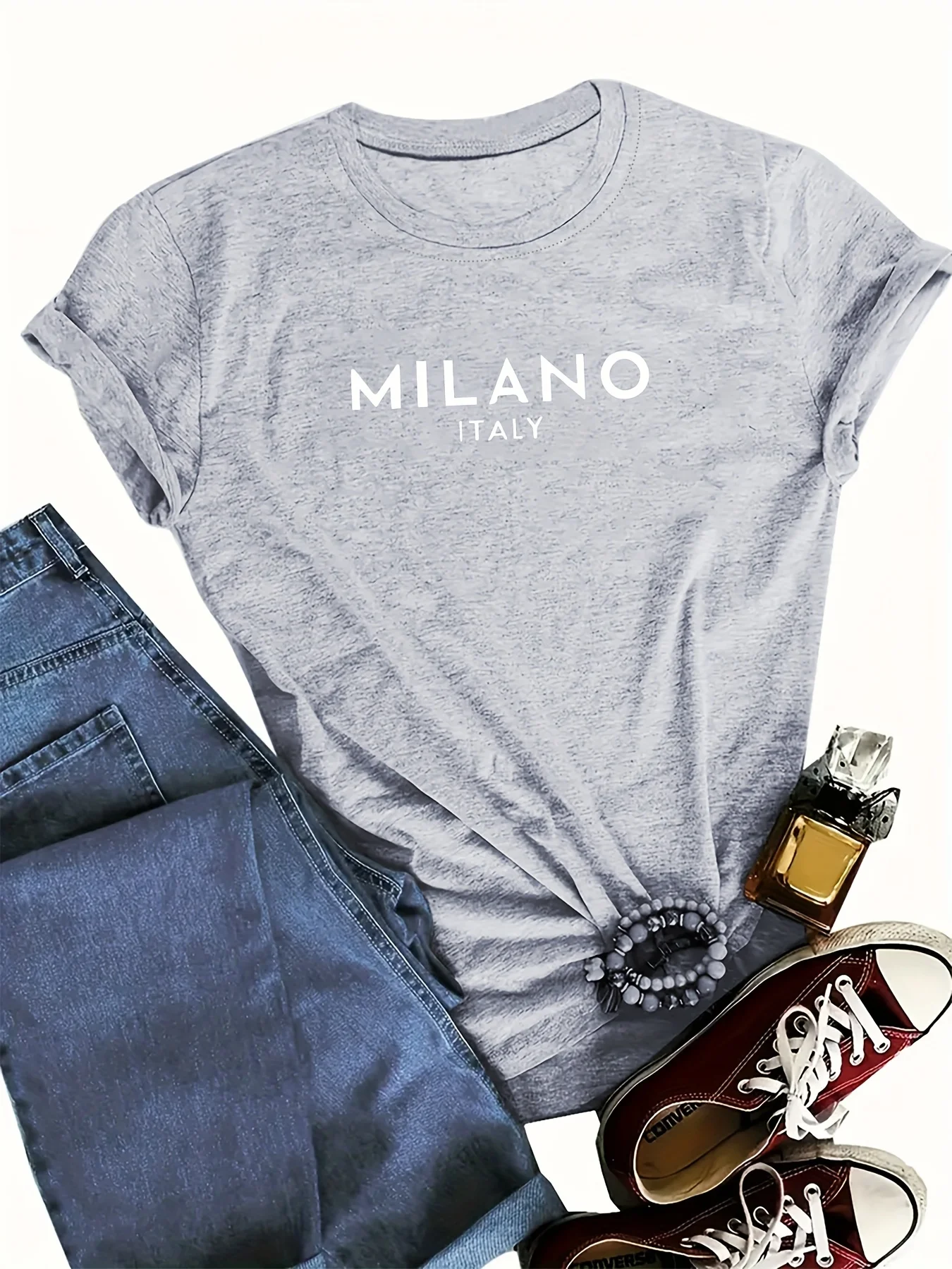 Plus Size MILANO Print T-Shirt, Women's Casual Short Sleeve Top Fashion Harajuku Kawaii Men's and Women's Retro Popular T-shirt