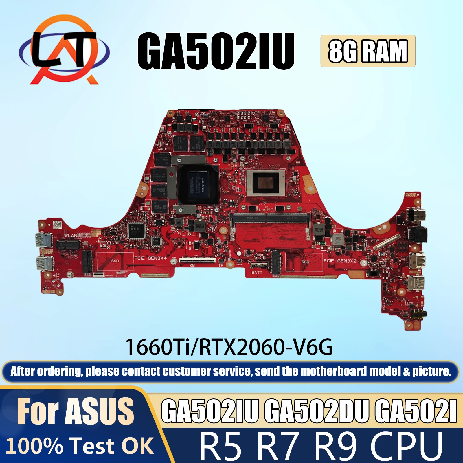 

GA502IU Laptop Motherboard ASUS ROG Zephyrusor GA502IV GA502 GA502DU GA502I R5 R7 R9 GTX1660Ti/RTX2060-V6G 8G RAM