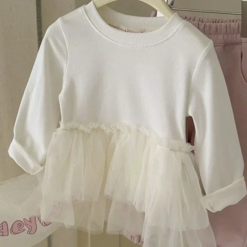 

Kawaii кружевное платье-пачка принцессы для маленьких девочек, базовая футболка с длинными рукавами для малышей, платье высокого качества на складе, бутик детской одежды