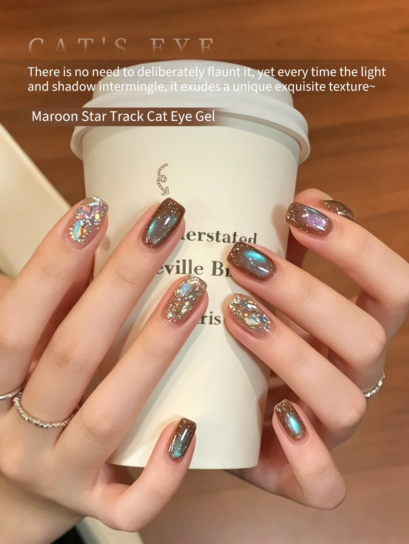 Double Light Blue Glassy Cat Eye Gel Nail Polish kit, 12ml Glitter Holographic Nail Polish  Reflective Translucent UV Gell