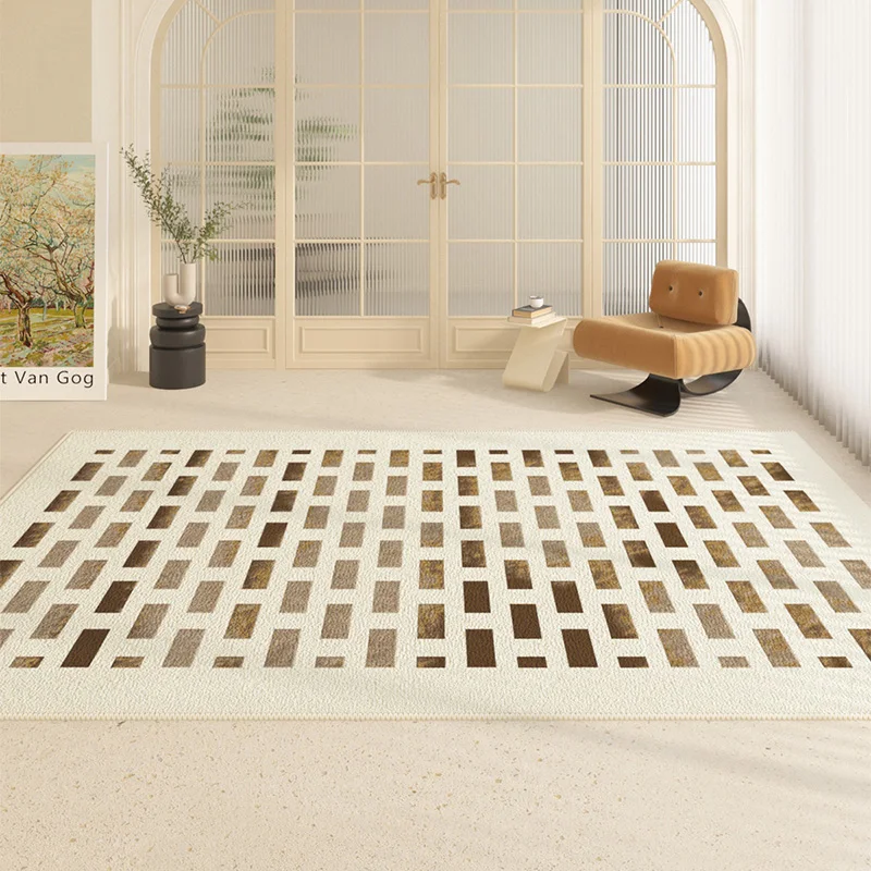 

Retro Carpets for Living Room Home Decor Modern Minimalist Luxury Advanced Plaid Abstract Art Large Area Bedroom Polyester Rugs