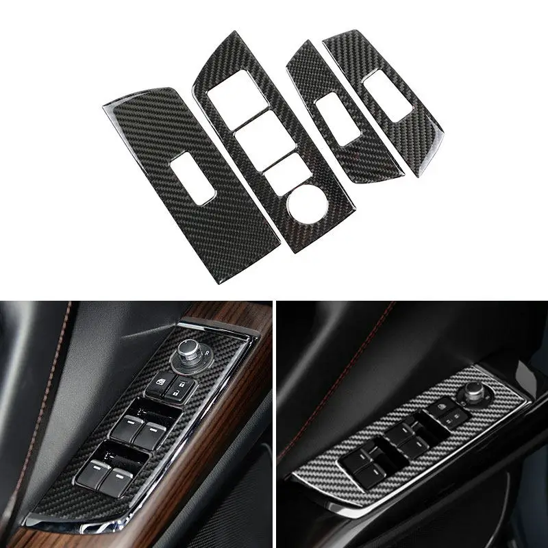 For Mazda CX-9 CX9 2016-2020 4pcs Car Interior Door Panel Window Control Panel Trim Frame Carbon Fiber Cover Sticker Accessories