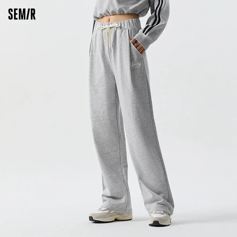 Semir Casual Pants Women Wide-Leg Pants Temperament New Spring Embroidered Drawstring Sweat Pants Simple And Fashionable