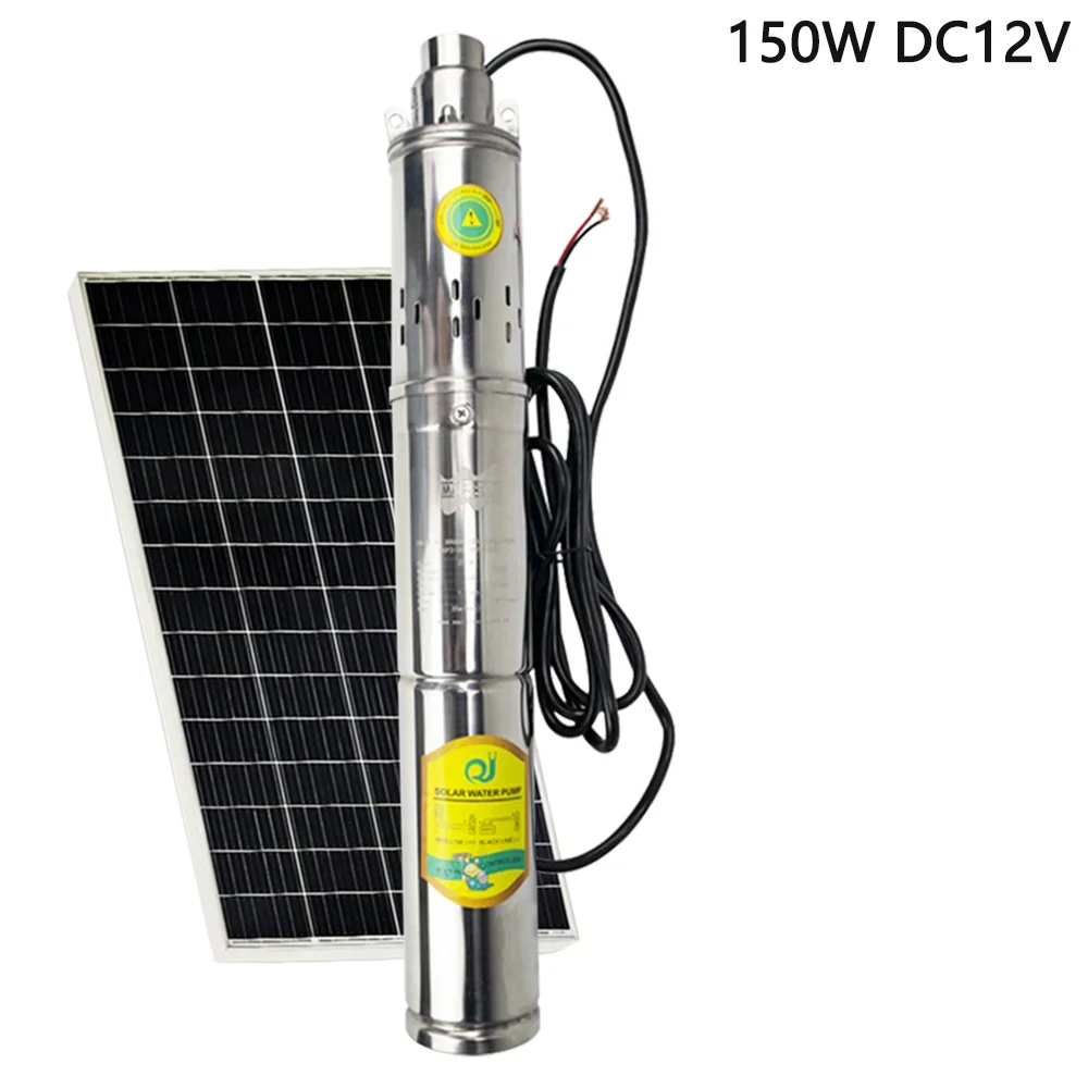 150W 12V Solar DC Brushless Submersible Pump With Built Controller Irrigation Home Flow Deep Water Pump Max for Solar Well 2T/H