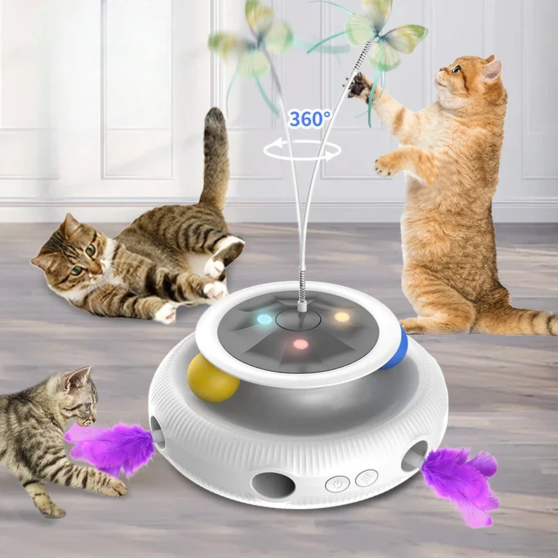 

3-in-1 Electric Cat Toy Auto Rotating Teaser Stick with Carousel Interactive Self Play Kitten Toys for Boredom Relief