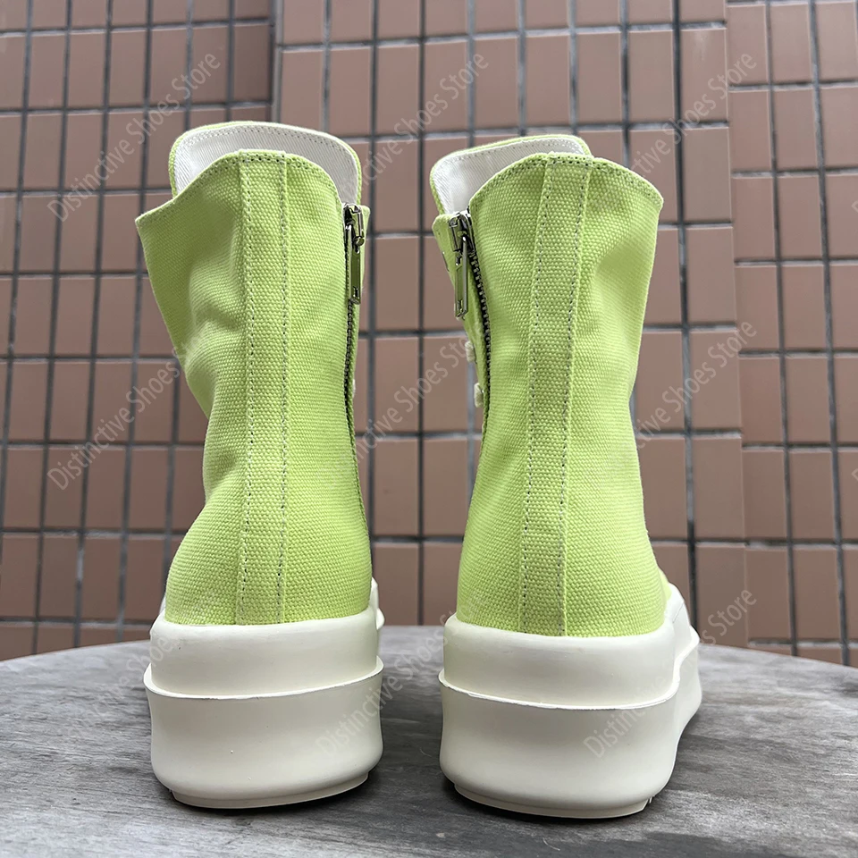 

Thick Soled Canvas Shoes Green Round Toe Thick Platform High Top Boots Classic Lace Up Ankle Boots Ro Men Women Casual Shoes