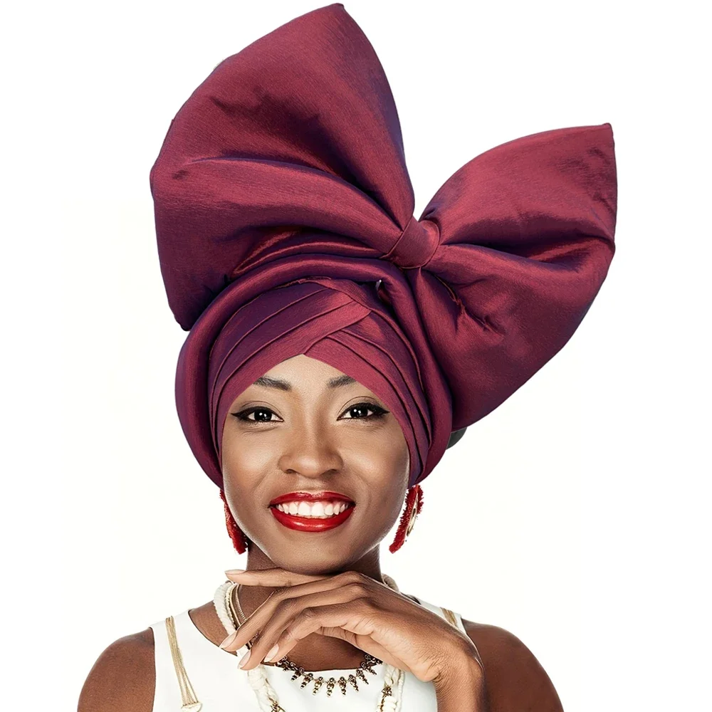 Exaggerated Headpiece African Auto Gele Headtie Nigeria Party Headwear Hat Lady Head Wraps Big Bowknot Turban Cap for Women