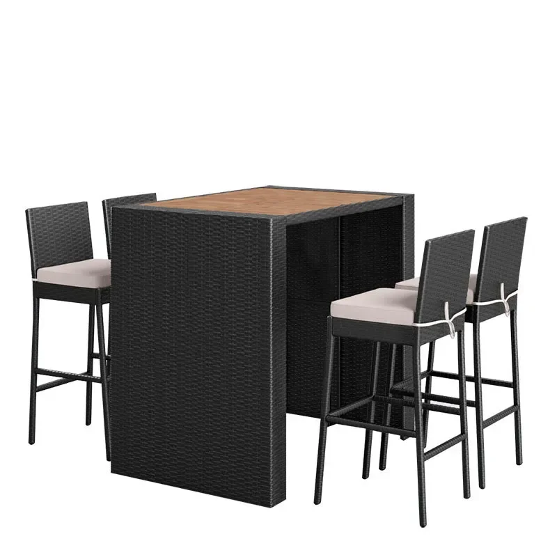 Wicker Rattan Bar Table and Chair Set Outdoor Patio Garden Bistro High Top Furniture for Hotel Lounge