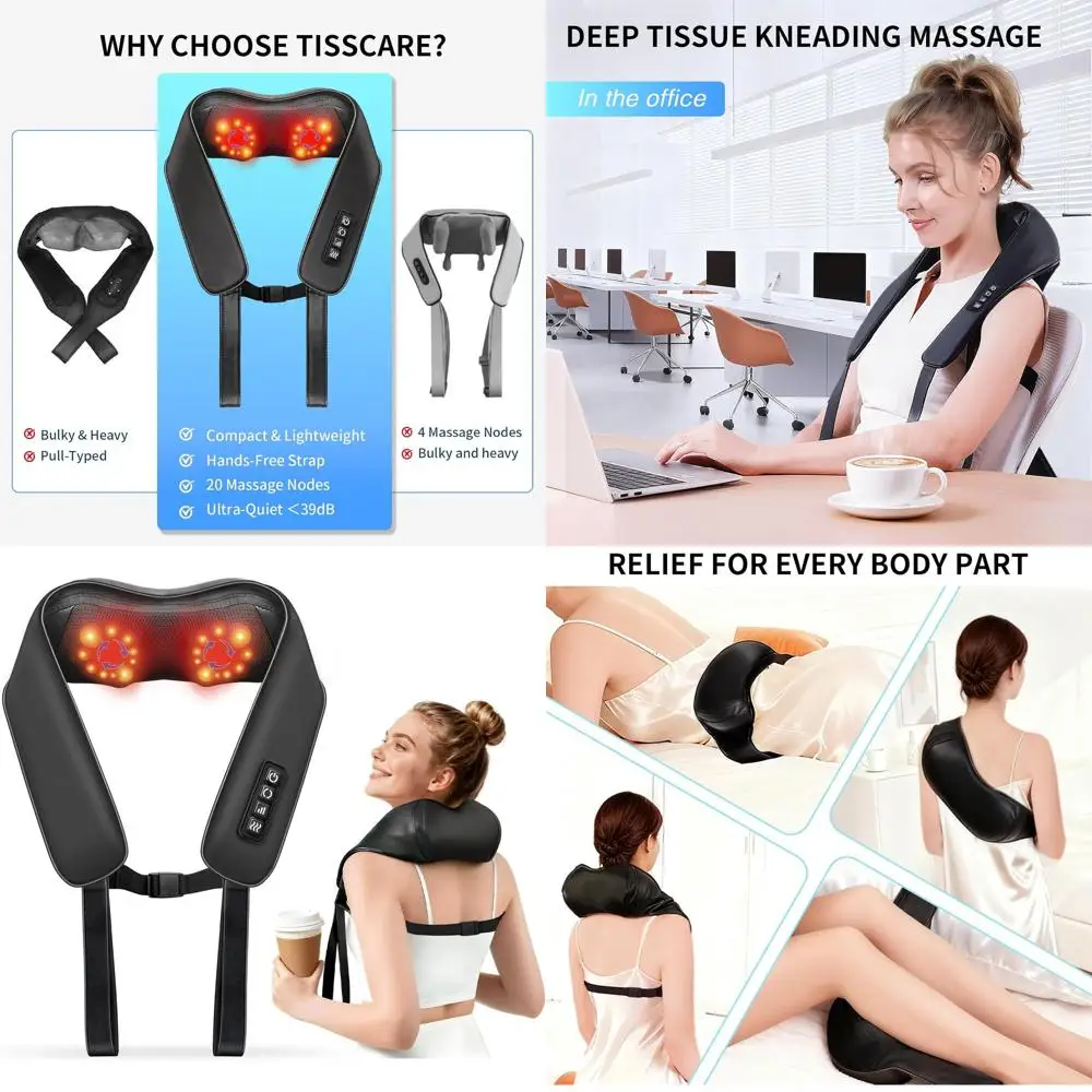 

3D Shiatsu Massager with Heat for Neck, Back, and Legs - Deep Tissue Relief for Home, Office, Car Use
