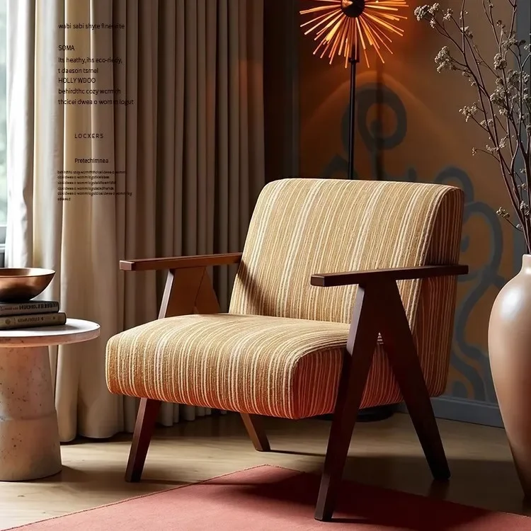 French retro style, striped single sofa chair, American medieval living room for home leisure