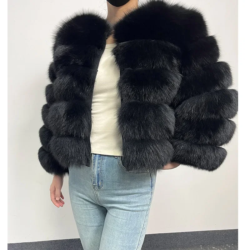 new 2024 Black Natural Real Fox Fur Coat Women Winter Warm Luxury Fur Jacket Detachable Long Sleeve Female Vest Furry clothing