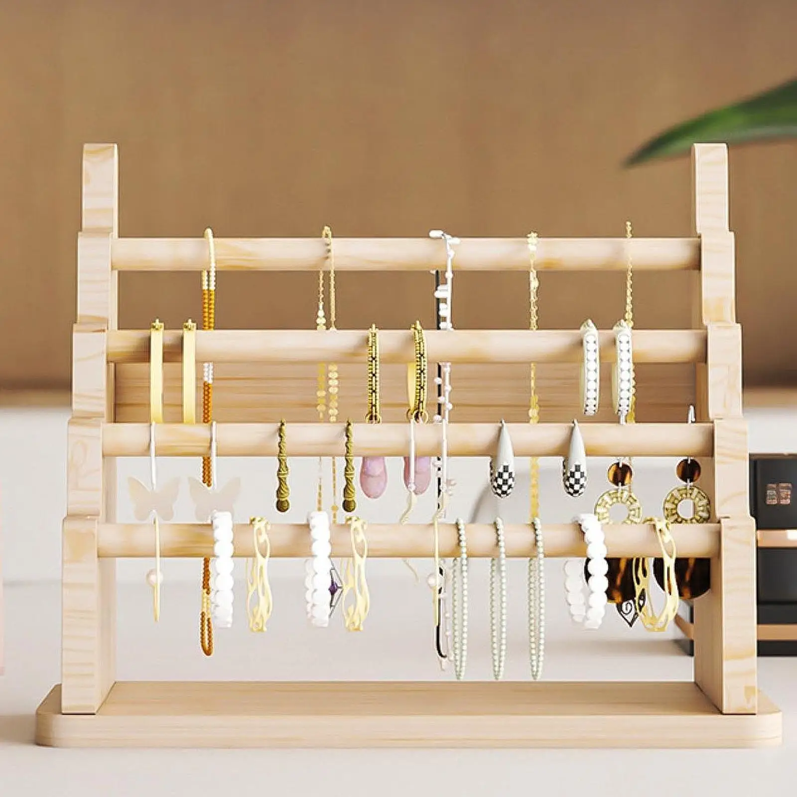 Jewelry Display Holder Wooden Watch Display Rack for Desk Dresser Countertop