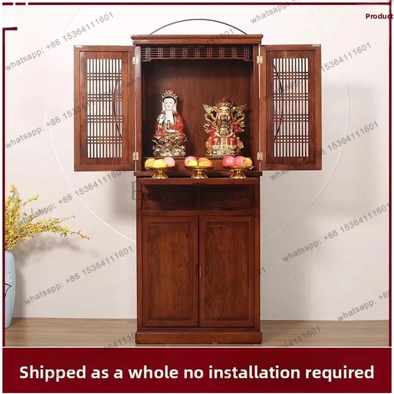 new Chinese-style solid wood Buddhist niche with door for Taiwan household use Guanyin Bodhisattva Guan Gong God of Wealth