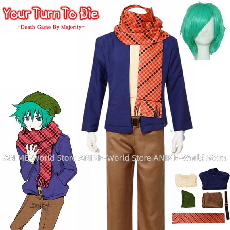 Game Your Turn To Die Shin Tsukimi Halloween Cosplay Costume Wig Include Scarf Hat Full Set