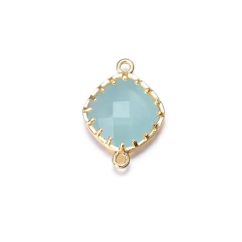 18K Gold Color Brass and Glass 2 Holes Square Connect Charms Pendants High Quality Diy Jewelry Accessories Making Materials view 6