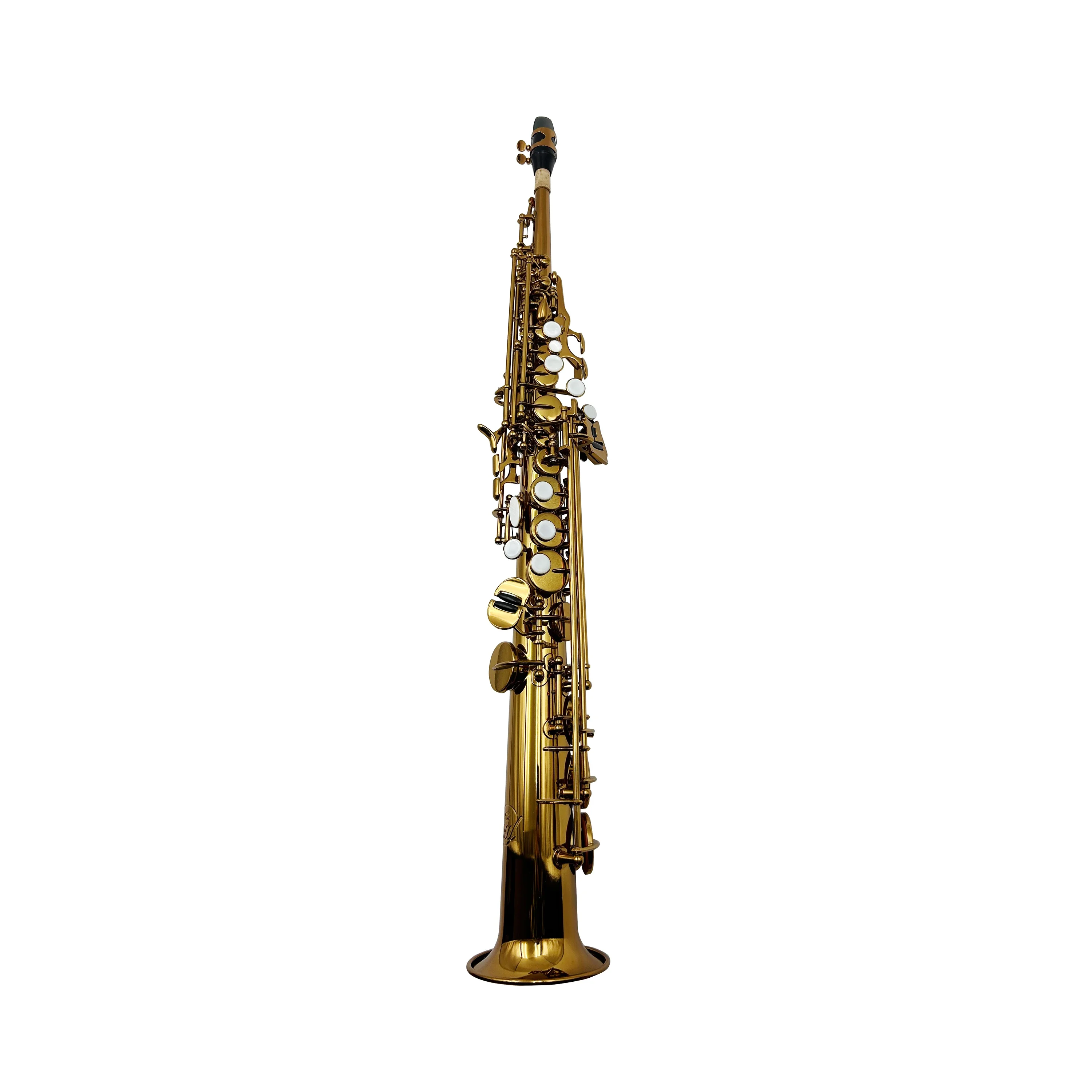 Bb Soprano Saxophone Champagne Color Foldable Adjustable Brass for Beginner Training Student Band Stage Show