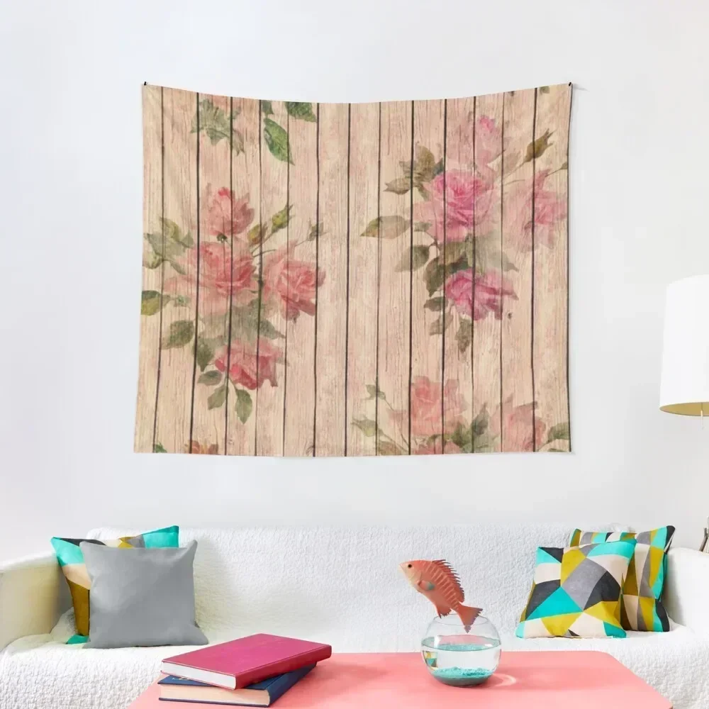 shabby chic roses Tapestry Bedroom Decor Aesthetic Wall Coverings Aesthetic Room Decors Korean Room Decor Tapestry