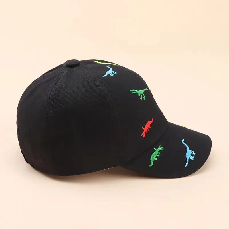 Cartoon dinosaur embroidered baby hat, children\'s outdoor baseball hat, adjustable size, boys\' and girls\' sun hats