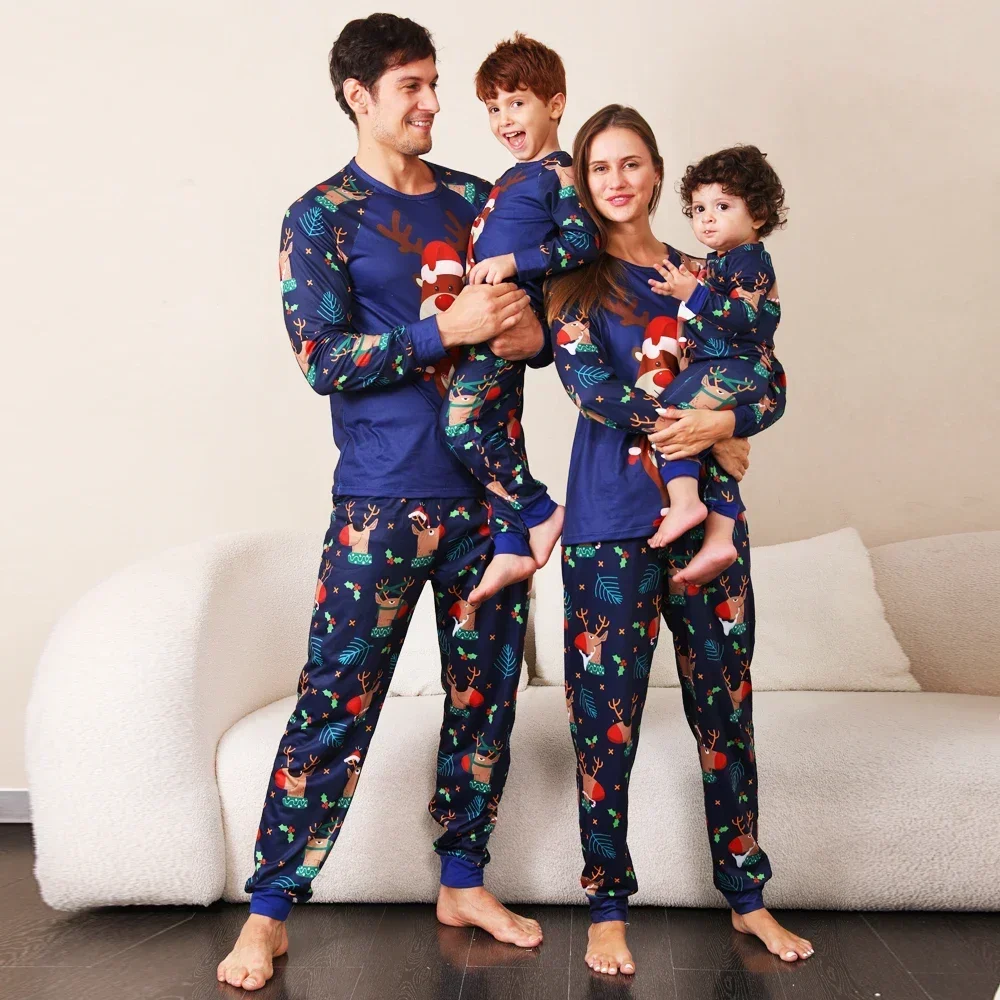 Merry Christmas Family Matching Outfits Cartoon Print 2 Pieces Suit Homewear Soft Warm Pajamas Set for Baby Boys Girls Xmas Look image 2