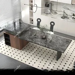 

French marble island dining table integrated household retractable solid wood simple square dining tableM
