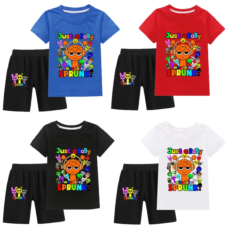 

Новая одежда для маленьких мальчиков Sprunki, летняя игра Incredibox, футболка с короткими рукавами с героями мультфильмов + шорты, костюм, комплект спортивной одежды для девочек