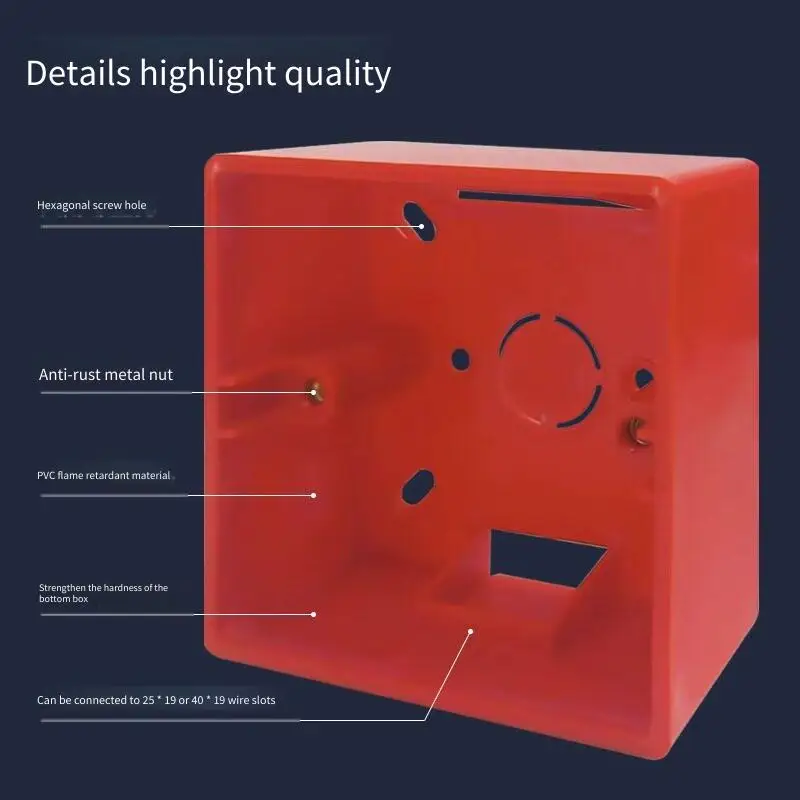 Picture 3: Fire Red Ultra-thin Surface-mounted Bottom Box Wire Box 86 Type 35 Surface Box Panel Junction Box British Standard Red Box