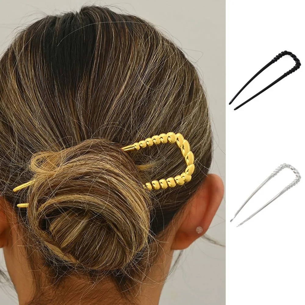 

Silver Simple U-shaped Hair Stick Geometric Chinese Style Twisted Hairpin Hairstyle Tools Hair Accessories Headwear Daily