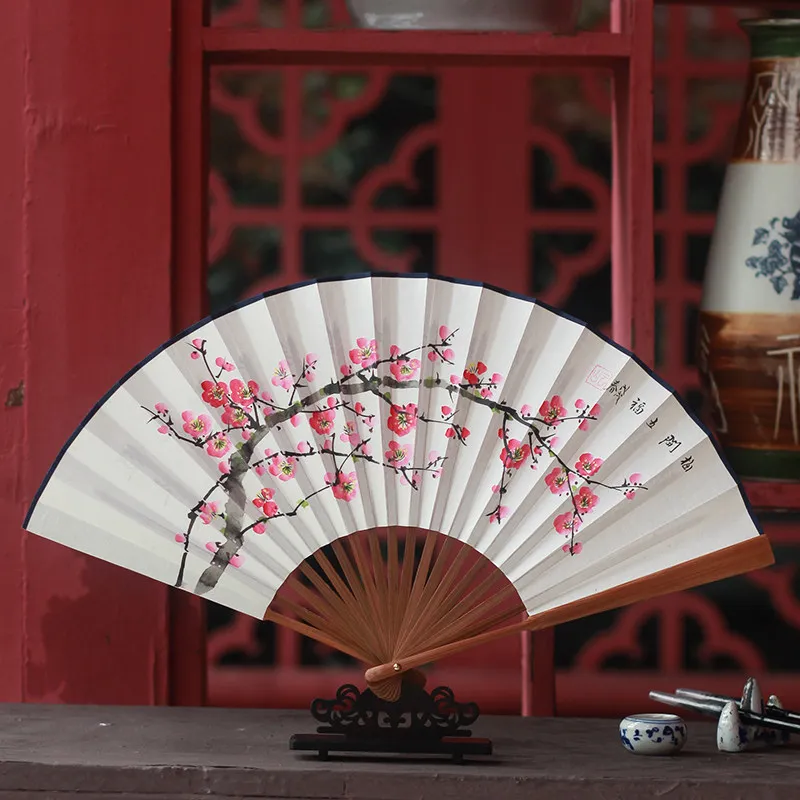 Ancient Style Folding Fan Double-sided Antique Xuan Paper Hand Painting Fans Photography Hanfu Qipao