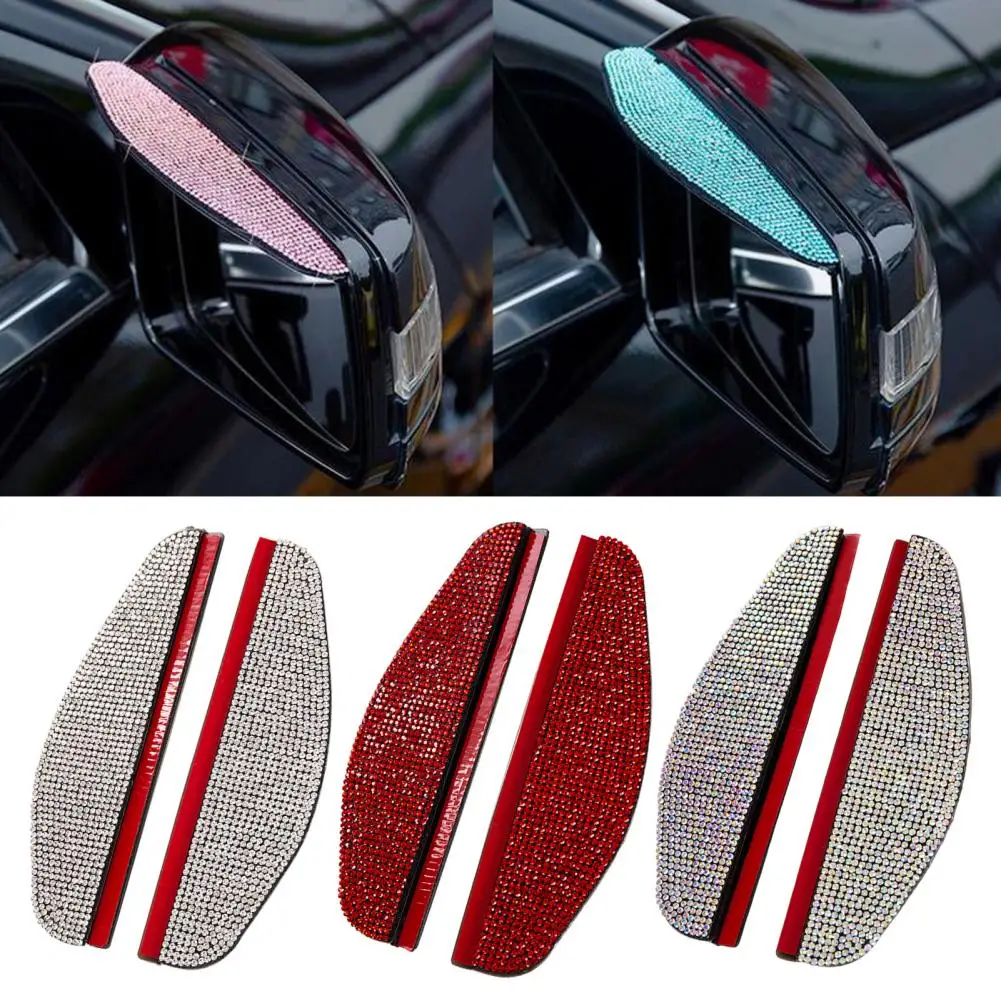 Rhinestone Car Side Mirror Rain Visor Guard AntiGlare Rear View Mirror Rain Eyebrows Widened Arc Side Mirrors Rain Deflector