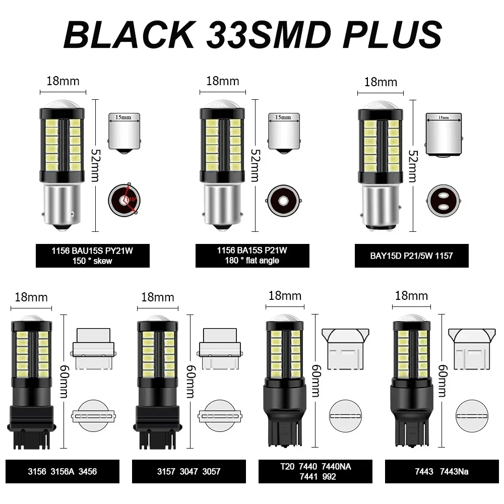 2X 1156 BA15S P21W 1157 P21/5W BAY15D BAU15S PY21W T20 7443 7440 3157 5730 LED Car Tail Bulb Brake Reverse Signal Light 12V 24V