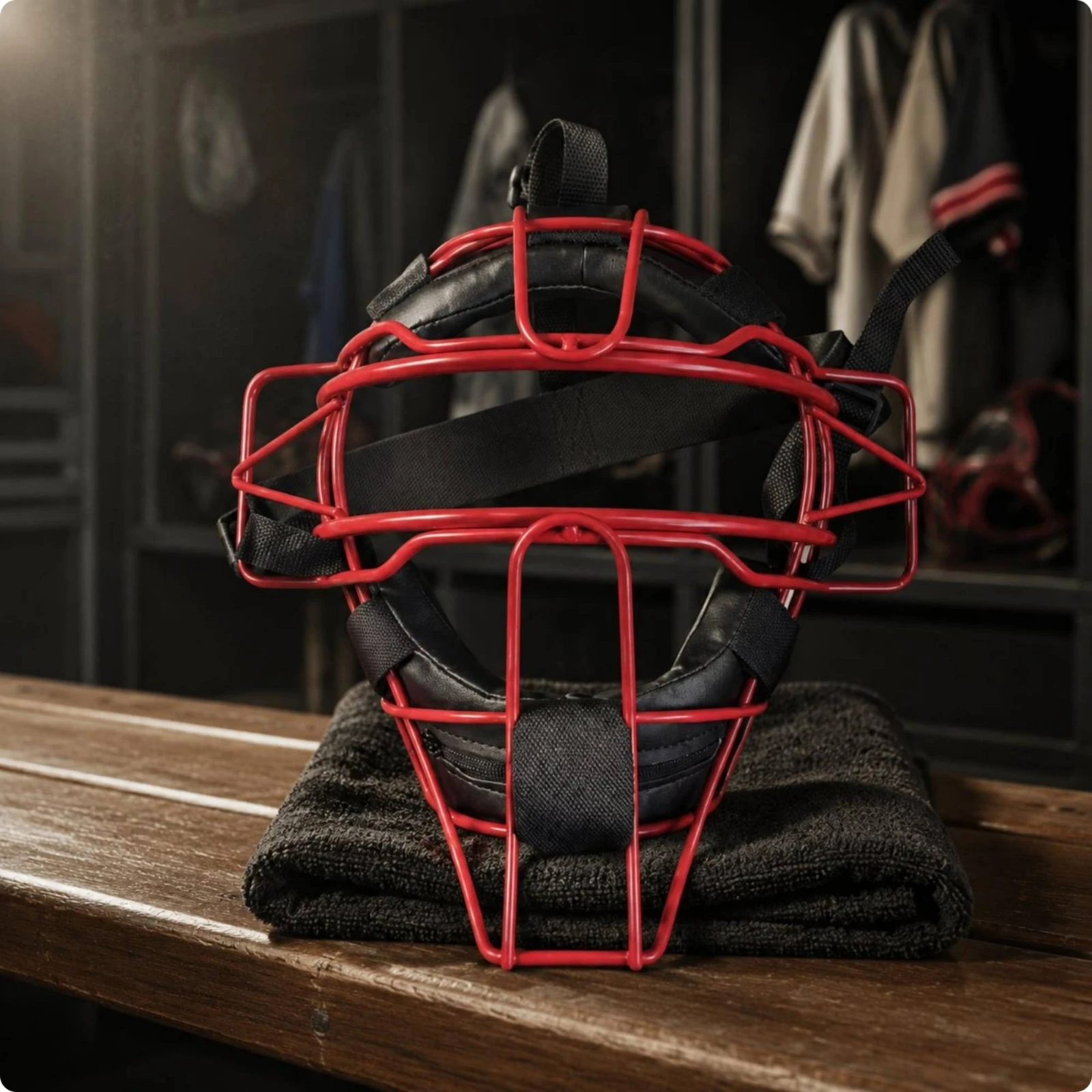 Picture 7: Baseball Catcher Face Mask Adjustable Straps Catcher Face Mask Safety Frame Curved Top Bar Athletic Equipment Comfortable Fit