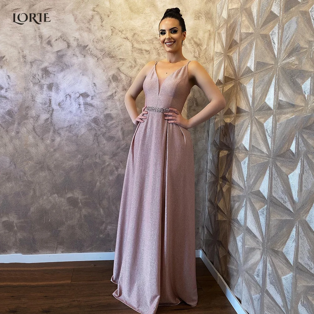 

LORIE Carmine Spark Evening Dresses Spaghetti Straps Beadings Belt A-Line Shiny Dubai Bride Prom Gowns Glitter Celebrity Dress