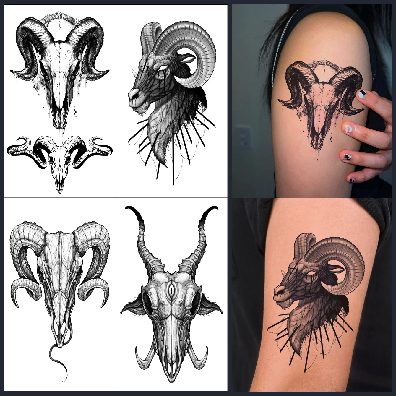 

4pcs Waterproof Satan Sheep's Head Tribe Totem Temporary Tattoo Sticker Water Transfer Fake Tattoo Livestock Festival Decoration