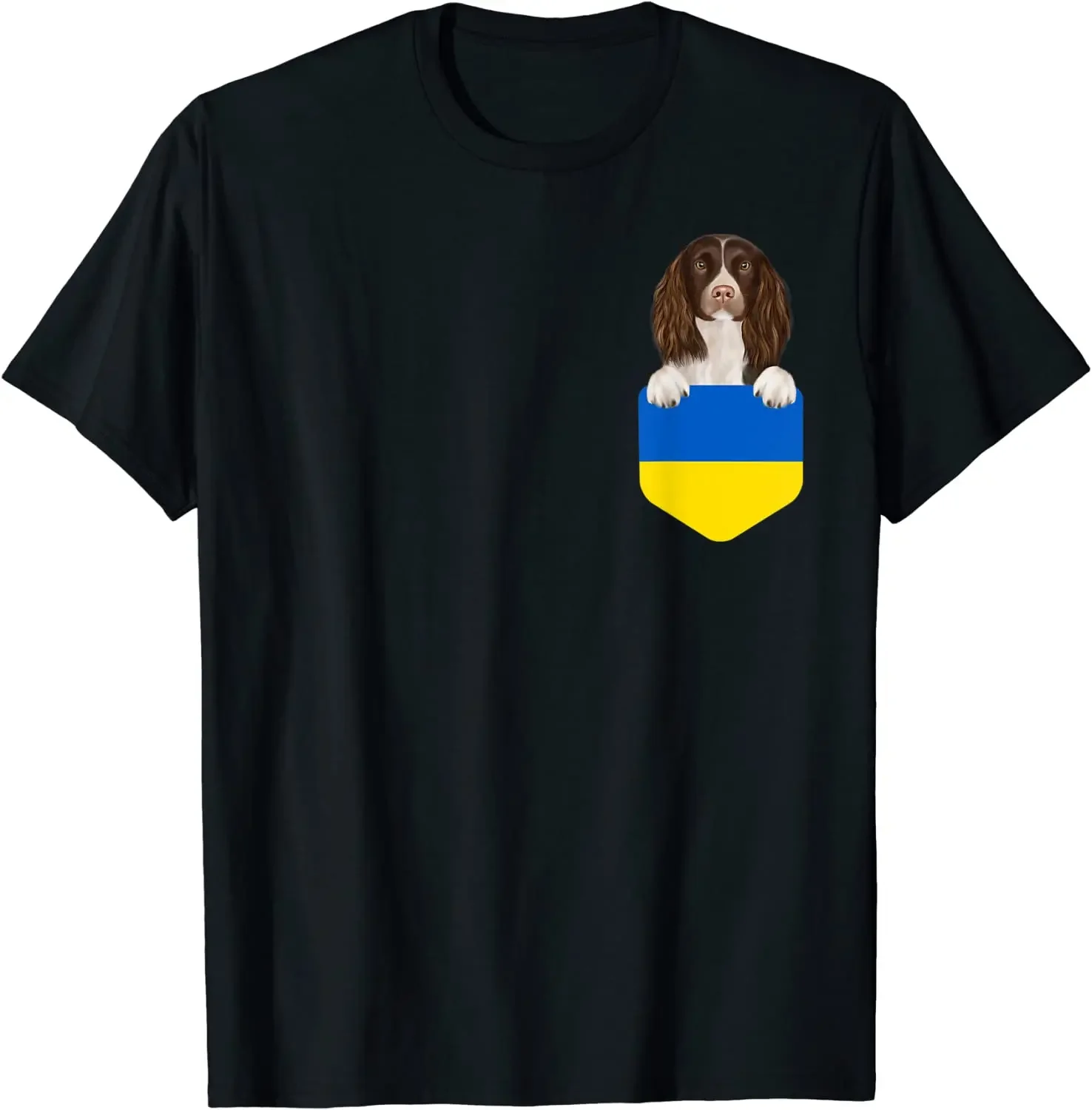 Ukraine Flag English Springer Spaniel Dog In Pocket Men T-Shirt Short Sleeve Casual Cotton O-Neck Summer T Shirt